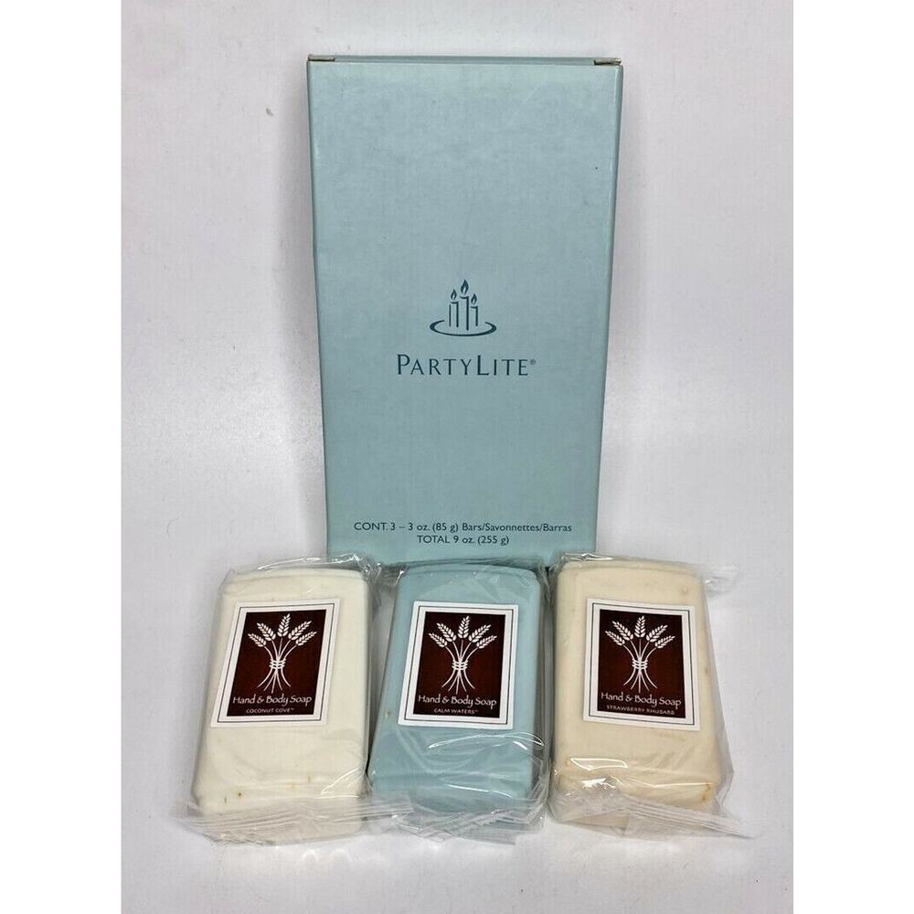 PartyLite Hand‎ & Body Soap Set Calm Waters, Coconut, Strawberry Rubarb NIB P19D